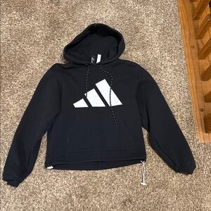 Adidas Black Hoodie with White Tri-Stripe Logo. Size small